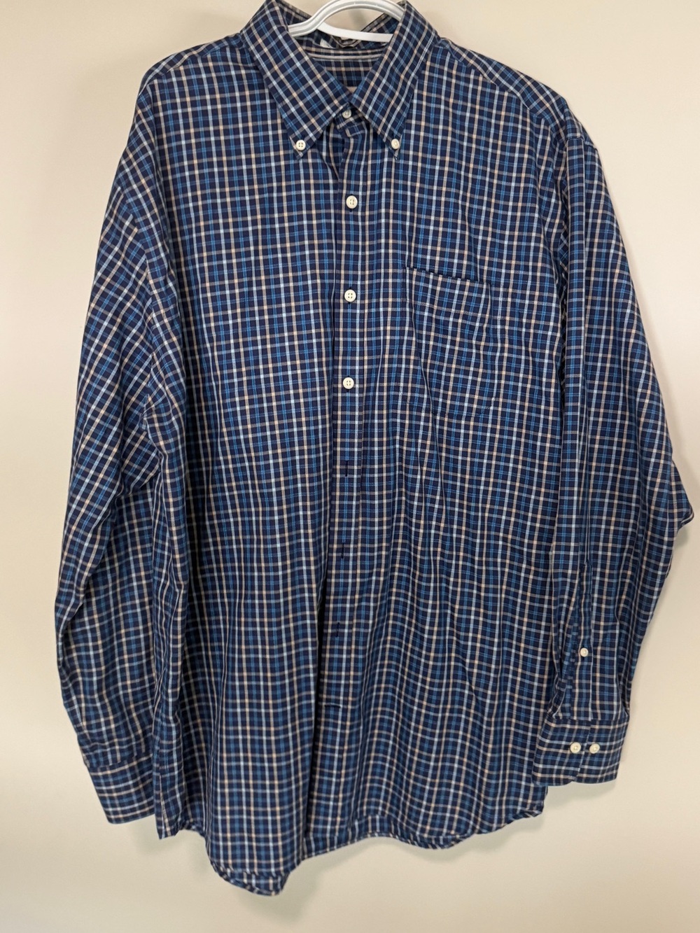 Peter Millar Navy and White Plaid Button-Down Shirt